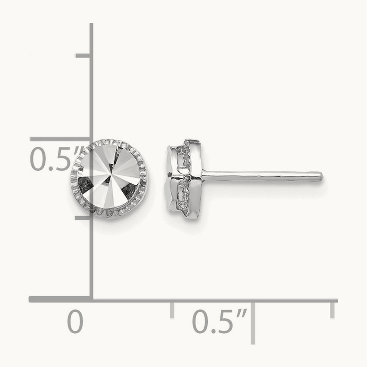 Diamond-Cut Round Post Earrings — 14K White Gold