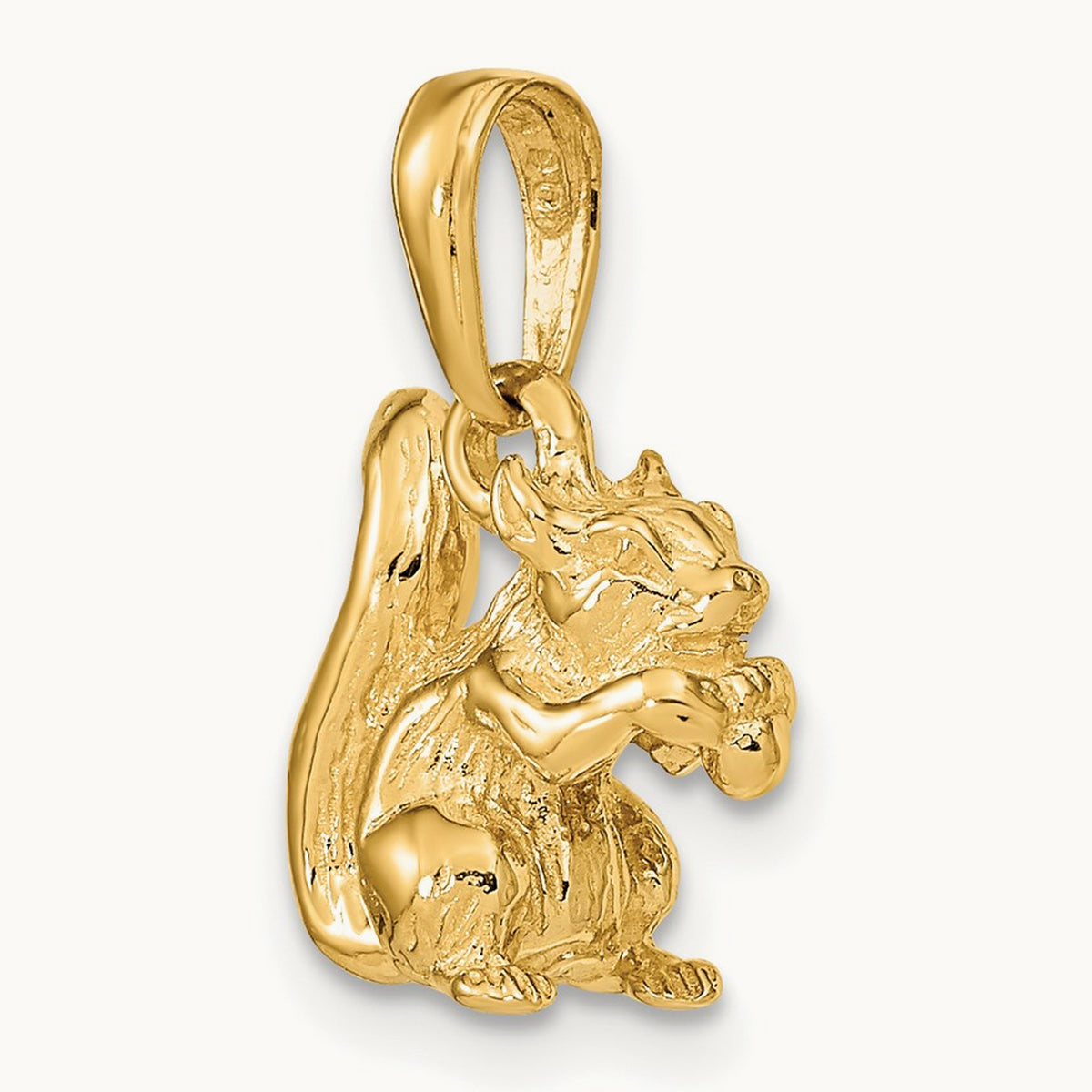 Solid 3-D Squirrel with Nut Charm, 14K