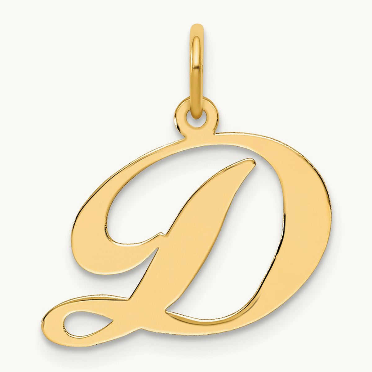 Medium Fancy Script Initial Charm — 14K Yellow Gold, D
