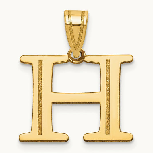 Polished Etched Letter H Initial Pendant, 14K
