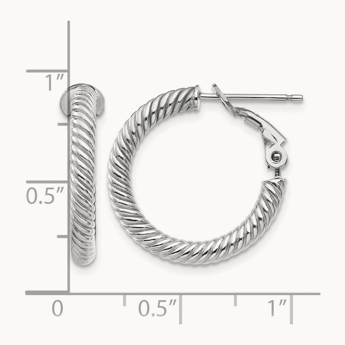 Twisted Round Hoop Earrings — 14K White Gold, 3x21mm