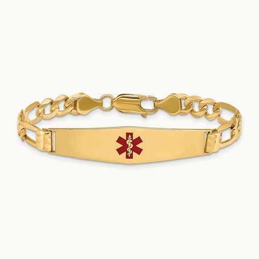 Medical Soft Diamond Shape Red Enamel Figaro ID Bracelet, 14K