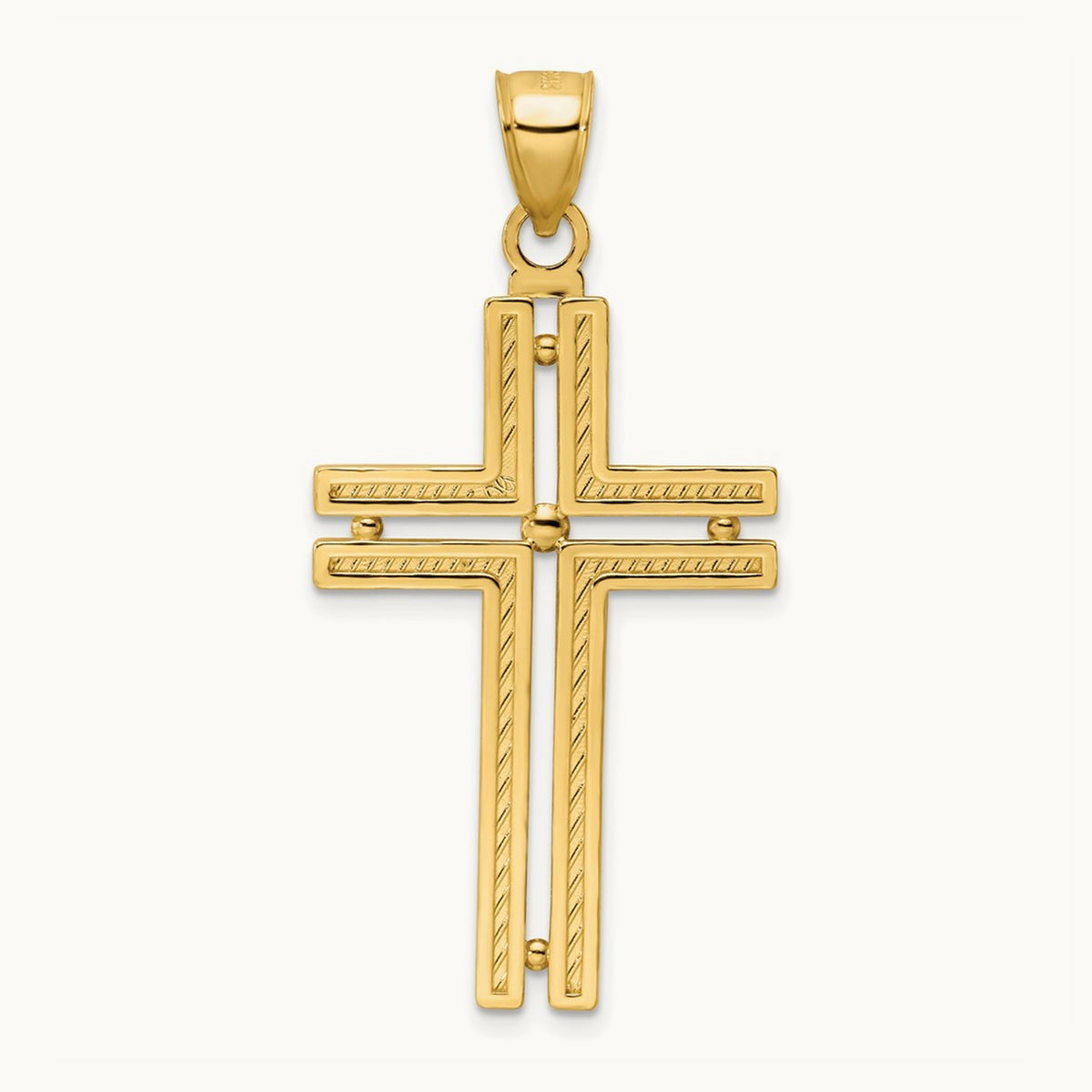 Polished Beaded Cross Pendant, 14K