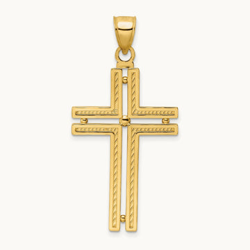 Polished Beaded Cross Pendant, 14K