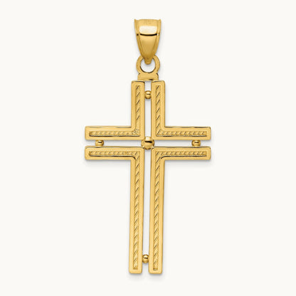 Polished Beaded Cross Pendant, 14K