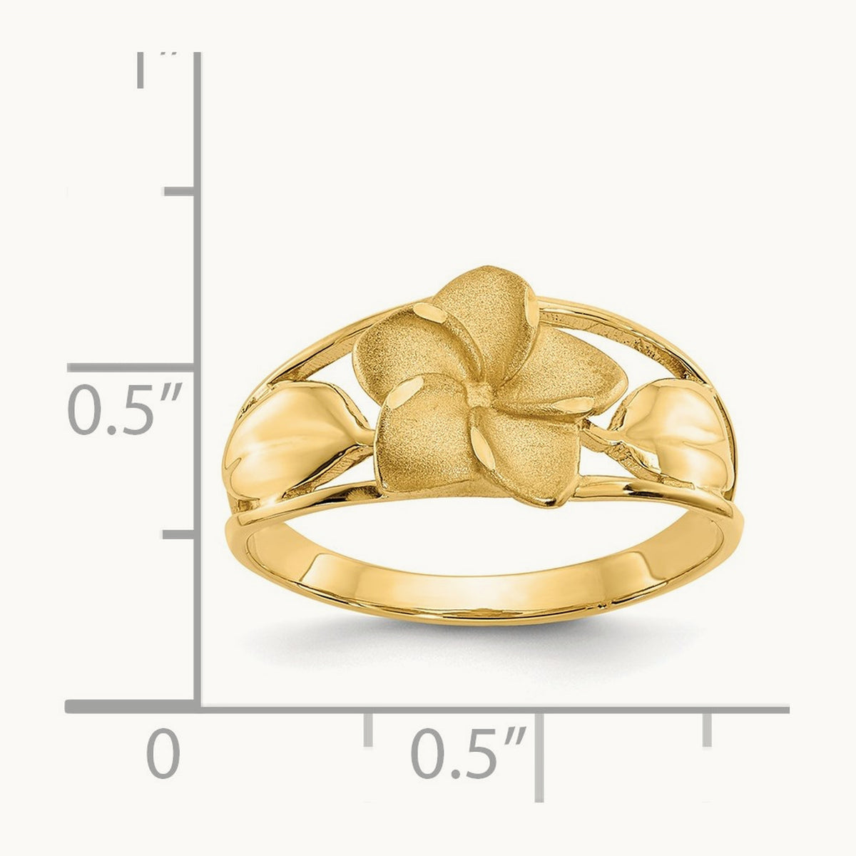 Satin & Diamond-Cut Plumeria Ring, 14K
