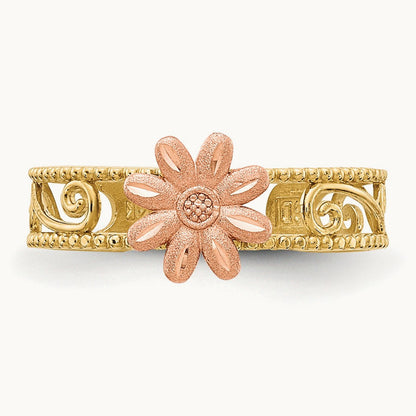 Flower Toe Ring, 14K Two-tone