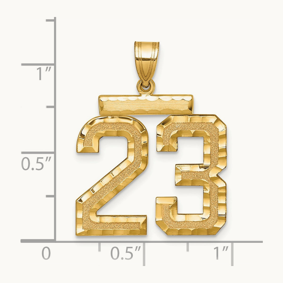 Large Brushed Diamond-cut Number 23 Charm — 14K Yellow Gold