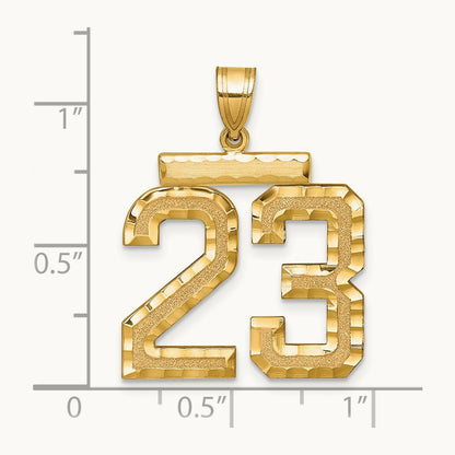 Large Brushed Diamond-cut Number 23 Charm — 14K Yellow Gold