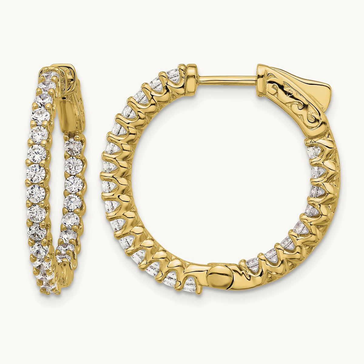 1.6ct 46- In/Out Hoop w/ Safety Clasp Diamond Earrings, 2.0mm, 14K