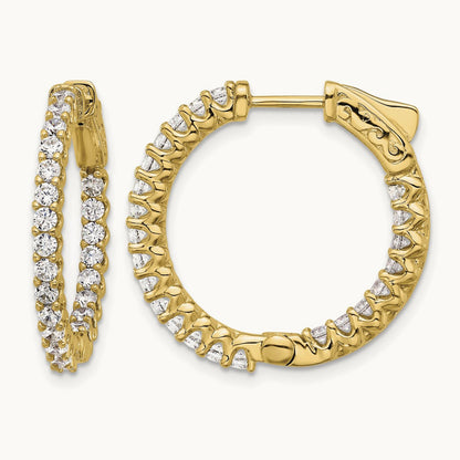 1.6ct 46- In/Out Hoop w/ Safety Clasp Diamond Earrings, 2.0mm, 14K