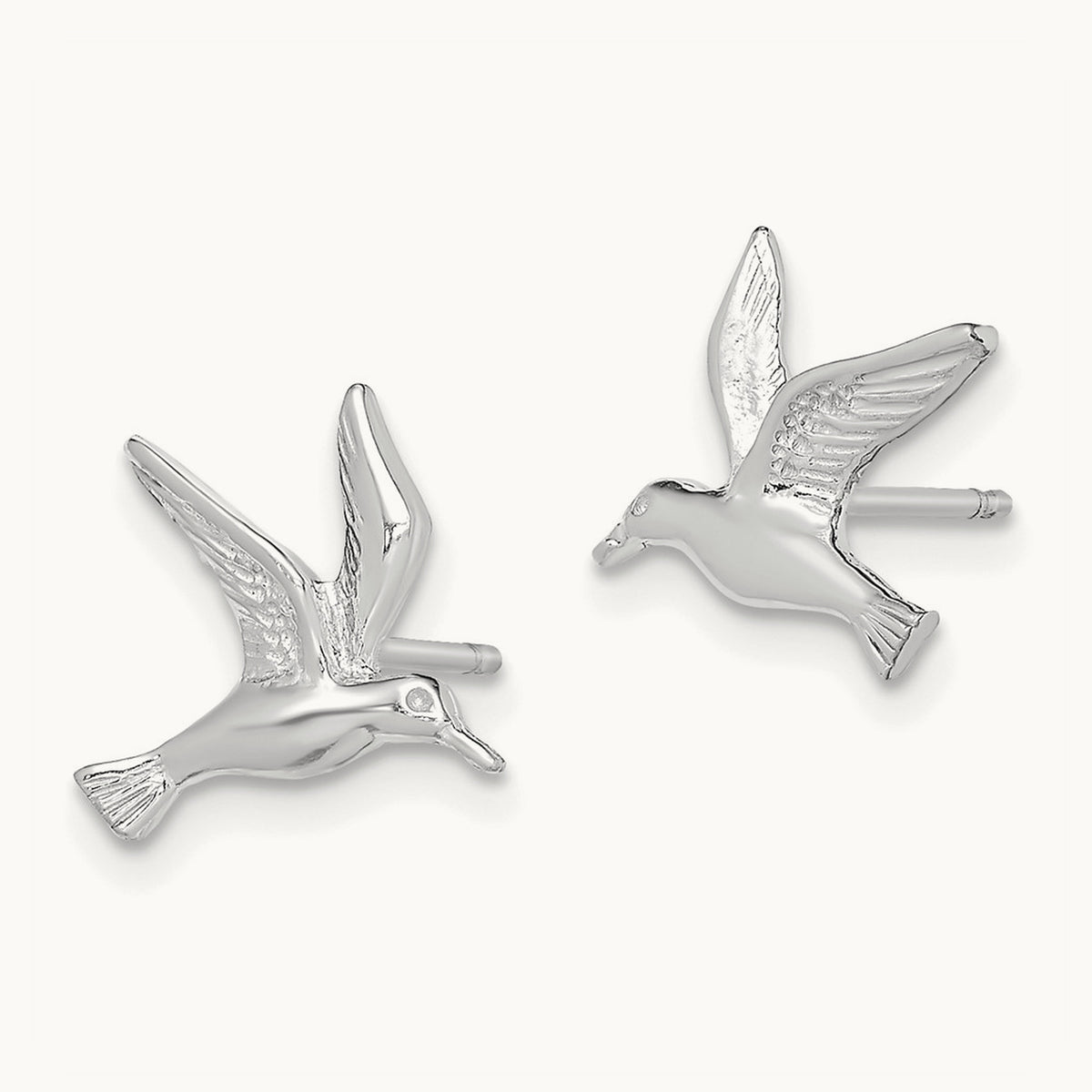 Polished Seagull Post Earrings — 14K White Gold