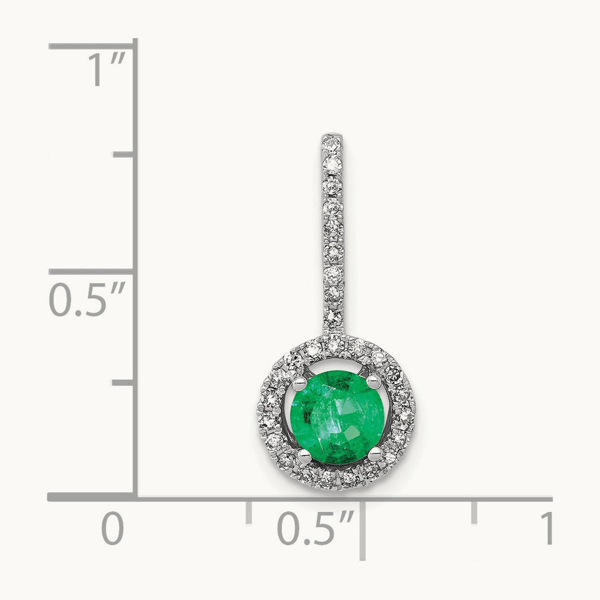 Diamond and Emerald Halo Pendant, 14K White Gold