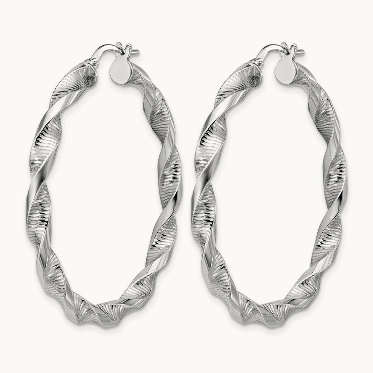 Rhodium-plated Polish/Textured Twist Hoop Earrings — 43mm