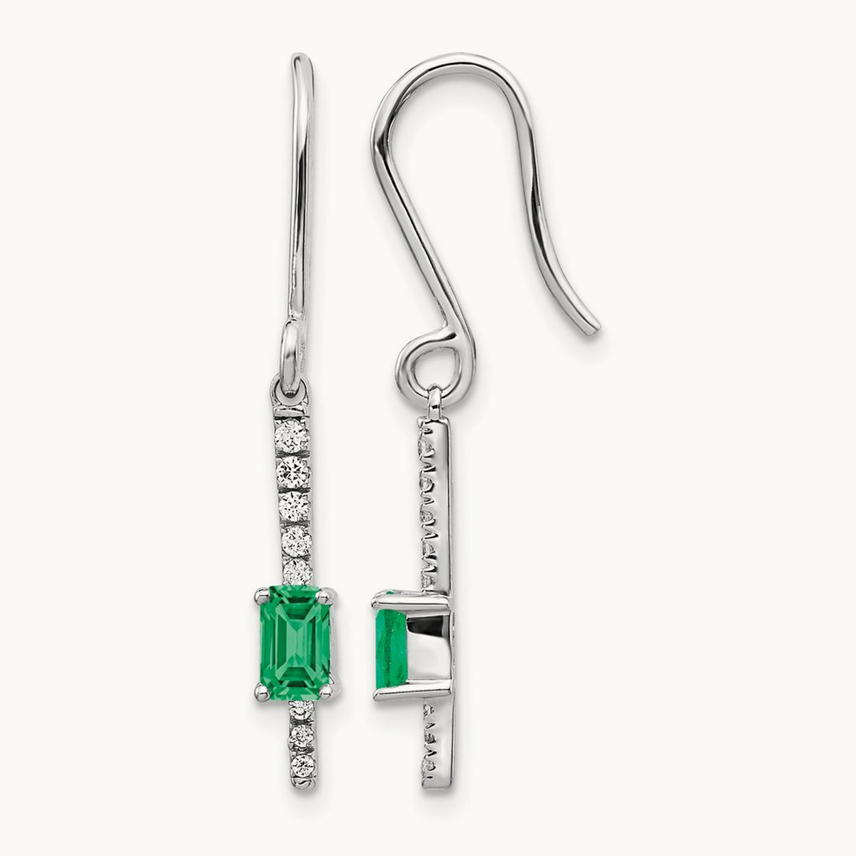 Created Emerald Earrings, 0.10 ct tw Lab-Grown Diamond