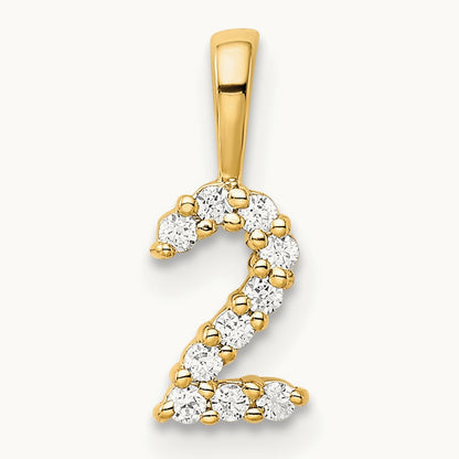 Diamond Number 2 Pendant — 14K Yellow Gold
