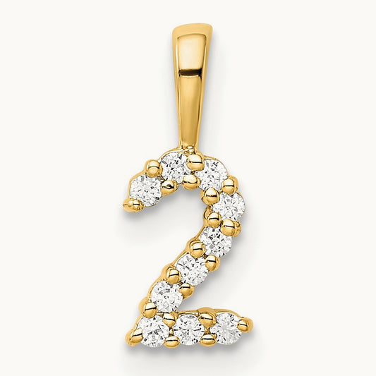 Diamond Number 2 Pendant — 14K Yellow Gold