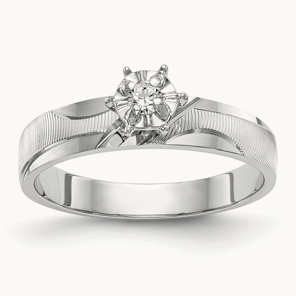 AA Quality Trio Complete Engagement Ring, 14K White Gold