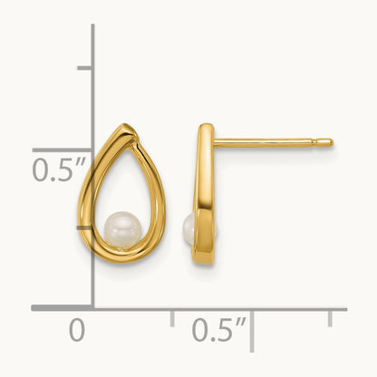 Polished Freshwater Pearl Teardrop Post Earrings, 14K