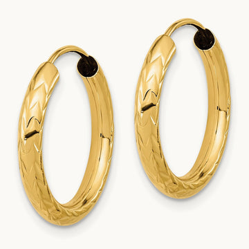 Polished & Diamond-cut Endless Hoop Earrings — 14K Yellow Gold