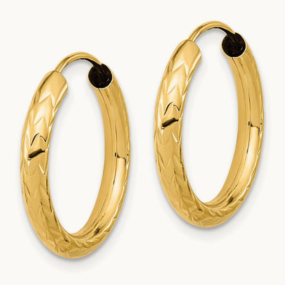 Polished & Diamond-cut Endless Hoop Earrings — 14K Yellow Gold
