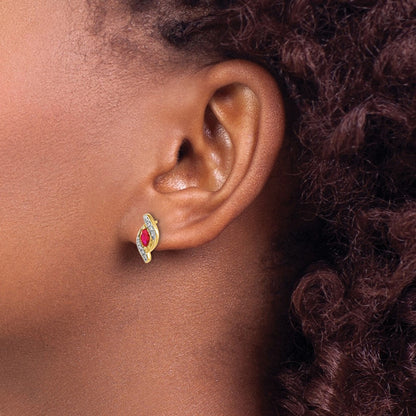 Diamond and Ruby Earrings — 14K Yellow Gold