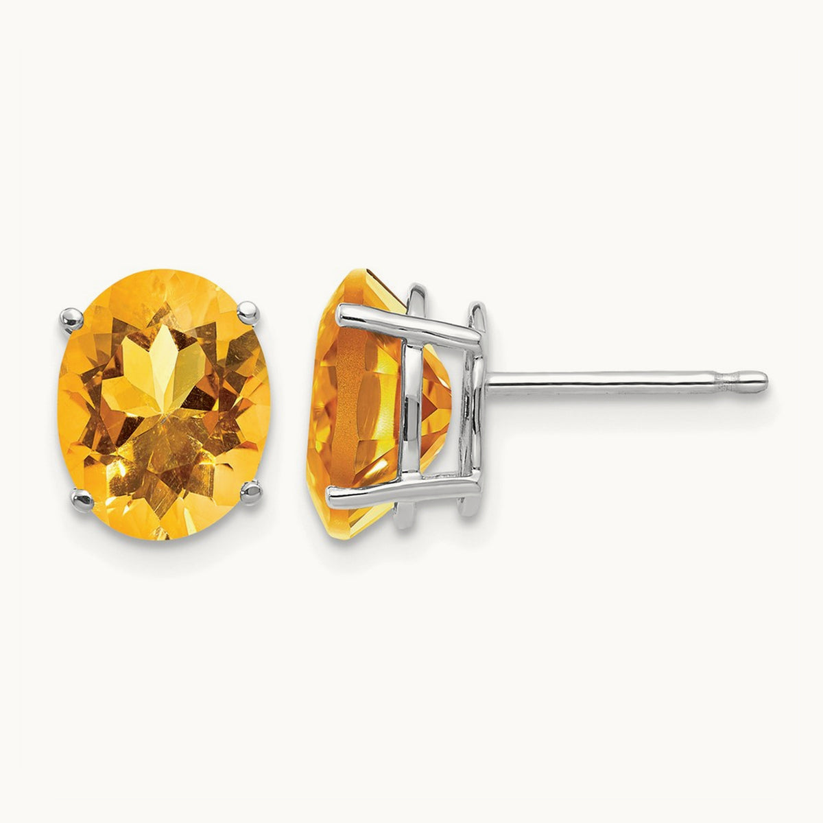 9x7mm Oval Citrine Earrings, 14K White Gold