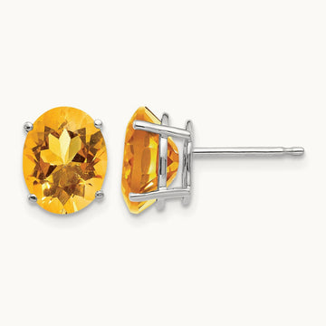 9x7mm Oval Citrine Earrings, 14K White Gold