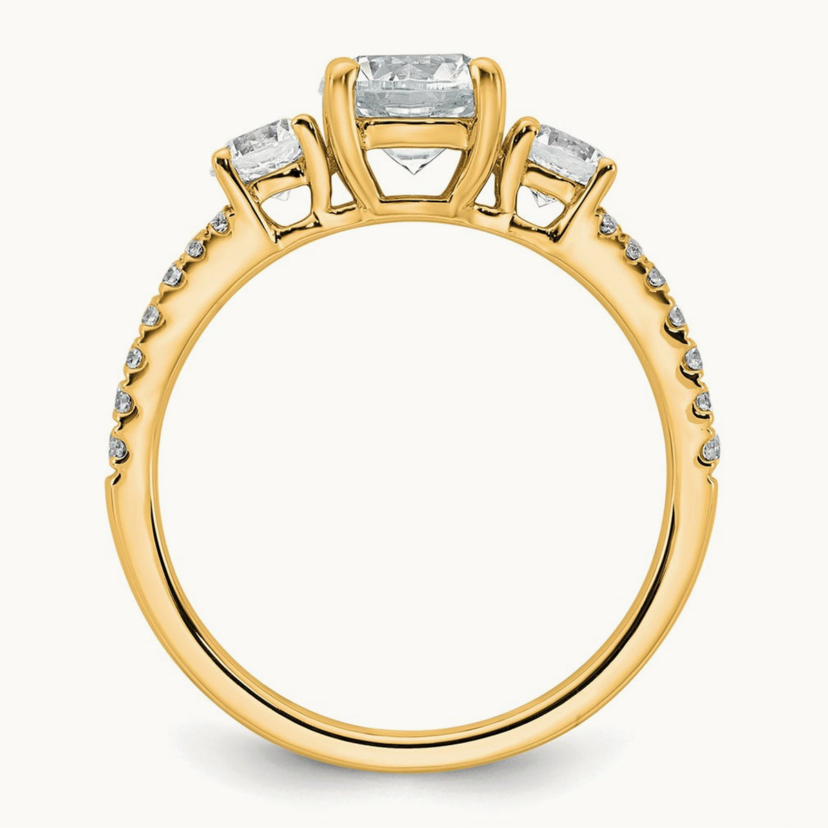Round Semi-Mount 3 Stone Engagement Ring, 0.50 ct tw Lab-Grown Diamond — 14K Yellow Gold