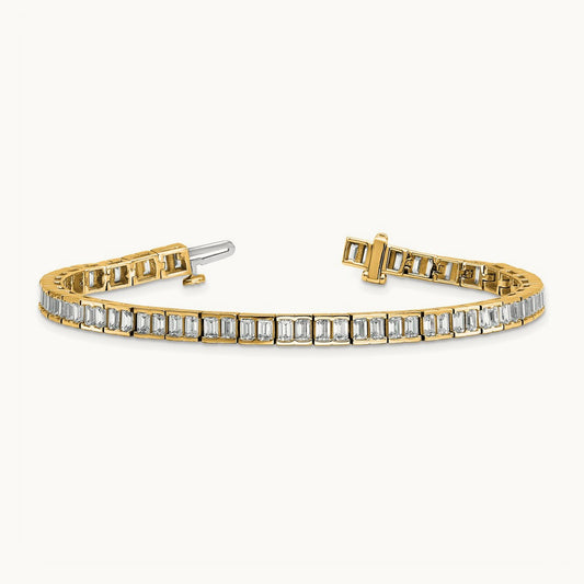 Emerald Tennis Bracelet, 7.25 ct tw Lab-Grown Diamond — 14K Yellow Gold