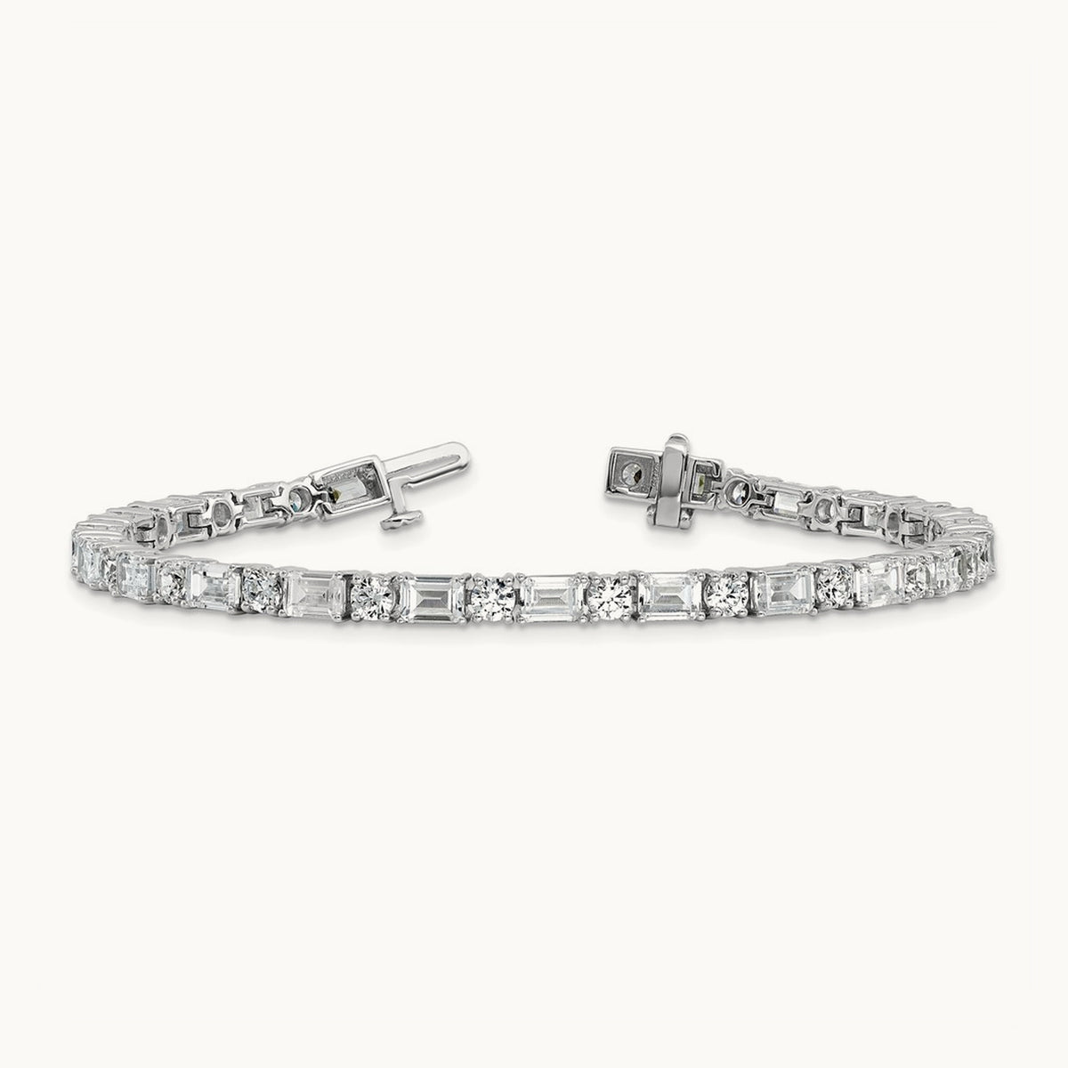 Emerald/Round Tennis Bracelet, 10.00 ct tw Lab-Grown Diamond — 14K White Gold