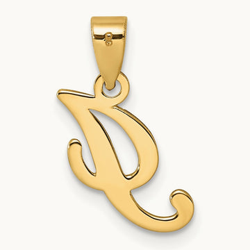 Script Letter I Initial Pendant, 14K Yellow Gold