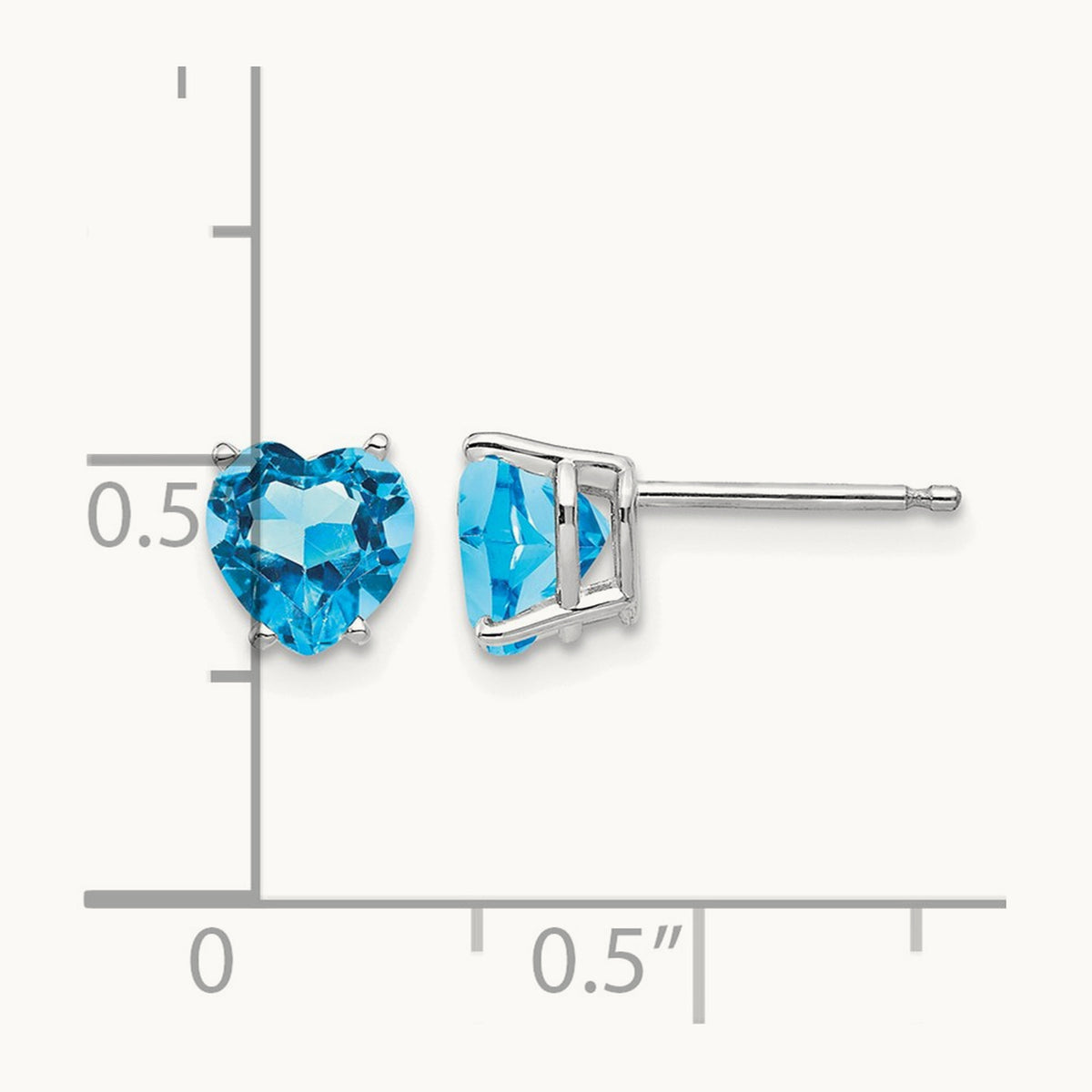 Heart Blue Topaz Earrings, 6mm, 14K White Gold