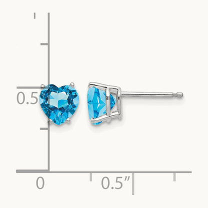 Heart Blue Topaz Earrings, 6mm, 14K White Gold