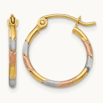 Satin & Diamond-cut Hoop Earrings with white and rose rhodium — 1.5mm
