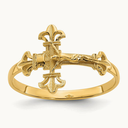 Diamond Cut Crucifix Ring, 14K
