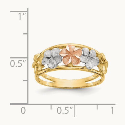 & Rhodium Satin/Polished D/C Flower Ring, 14K Two-tone