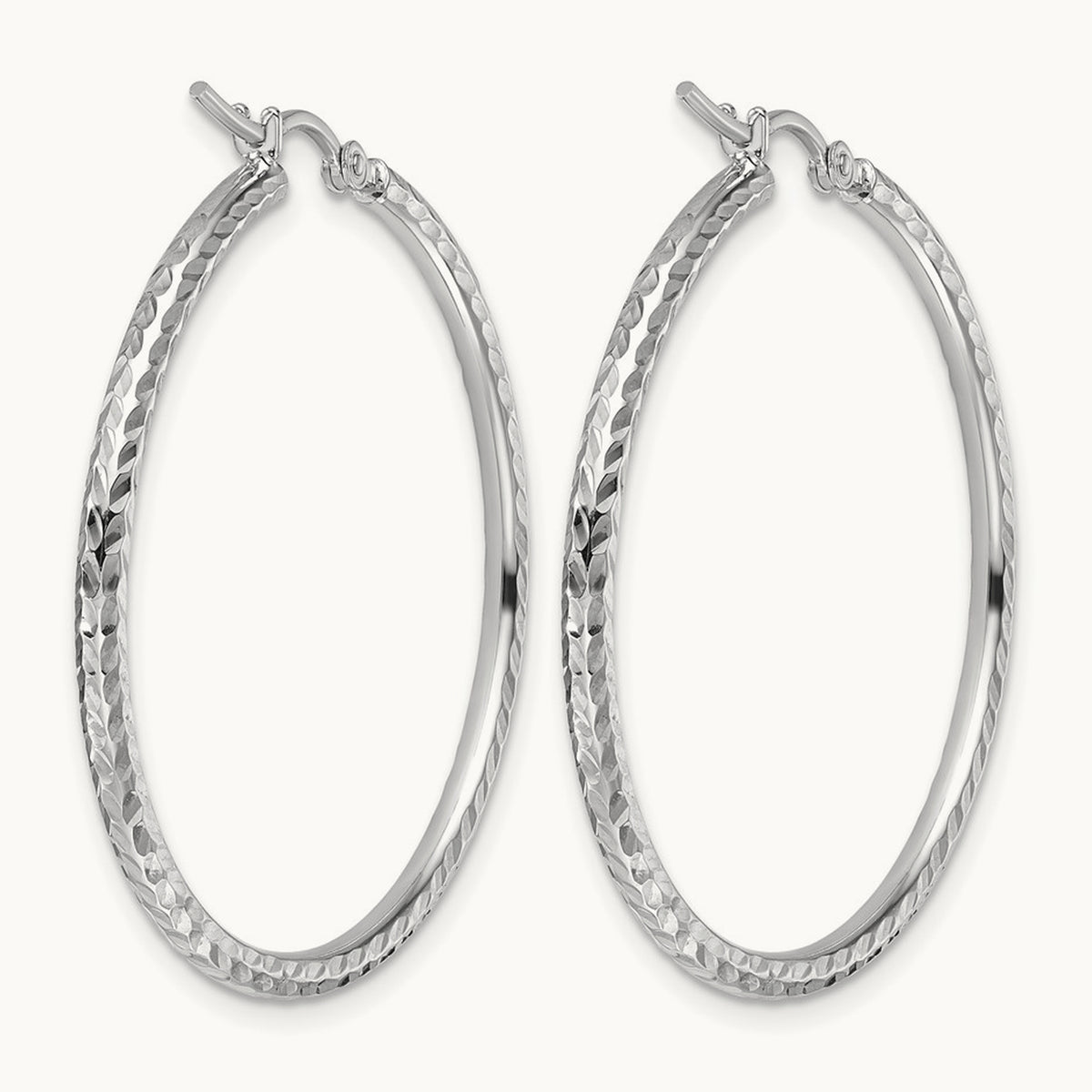 Diamond-cut Round Tube Hoop Earrings — 10K White Gold