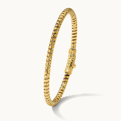 Polished and Diamond-cut Fancy Spiral Bangle, 14K