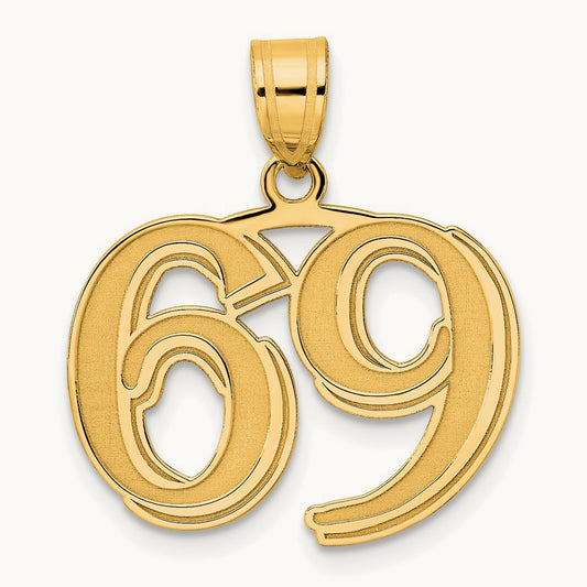 Polished Etched Number 69 Pendant, 14K