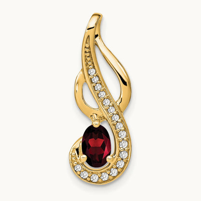 Garnet and Diamond Swirl Pendant — 14K Yellow Gold