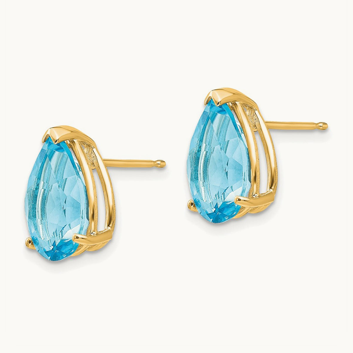 12x8mm Pear Blue Topaz Earrings, 14K