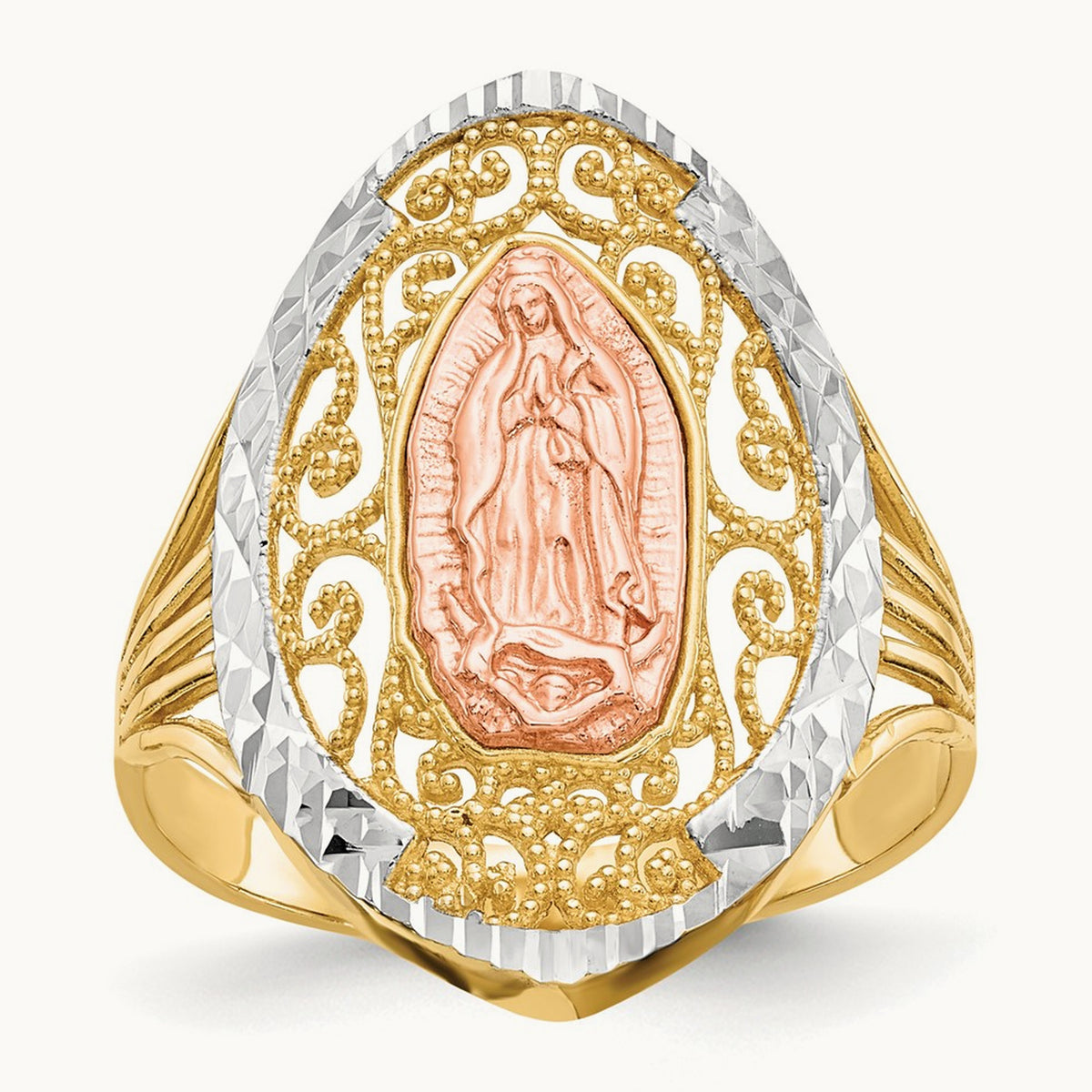 w/White Rhodium Filigree Guadalupe Ring, 14K Two-tone