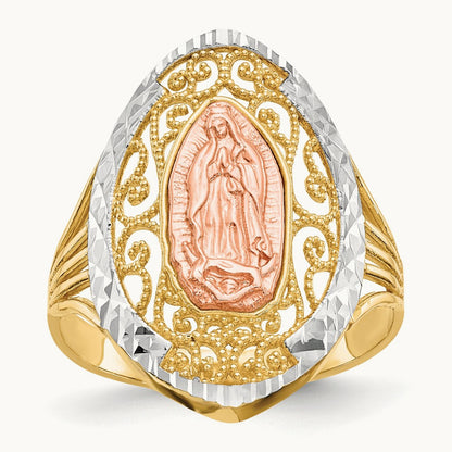 w/White Rhodium Filigree Guadalupe Ring, 14K Two-tone