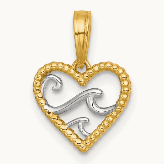 Polished Waves In Heart Charm, 14K with White Rhodium