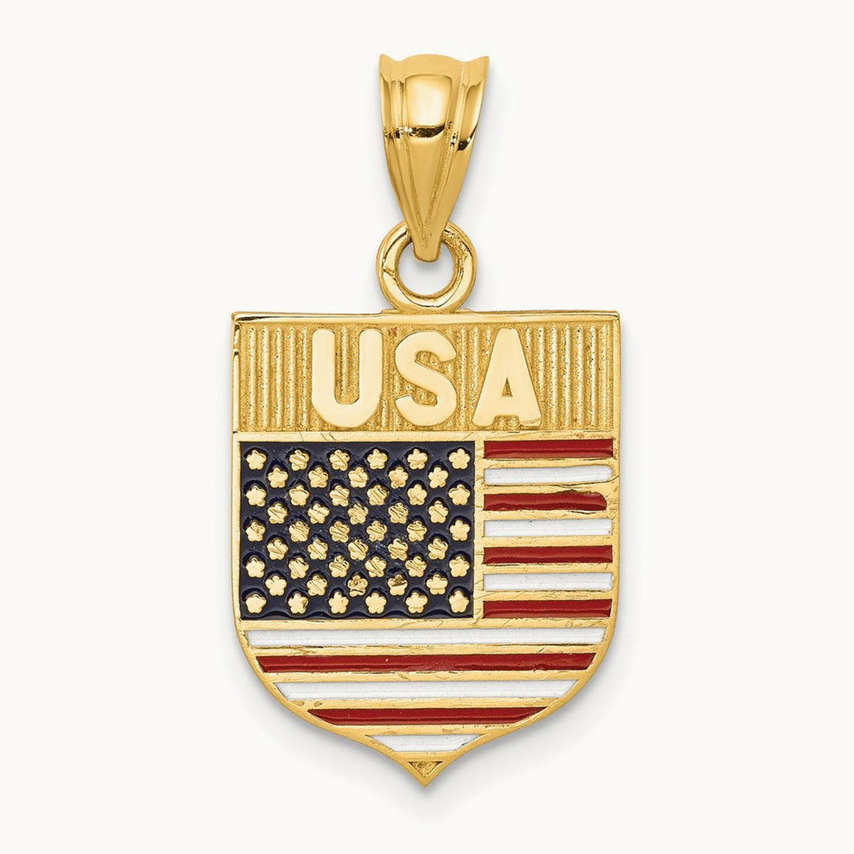 USA Flag Enameled Pendant, 14K