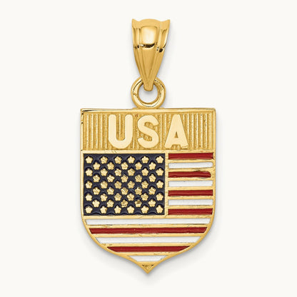 USA Flag Enameled Pendant, 14K
