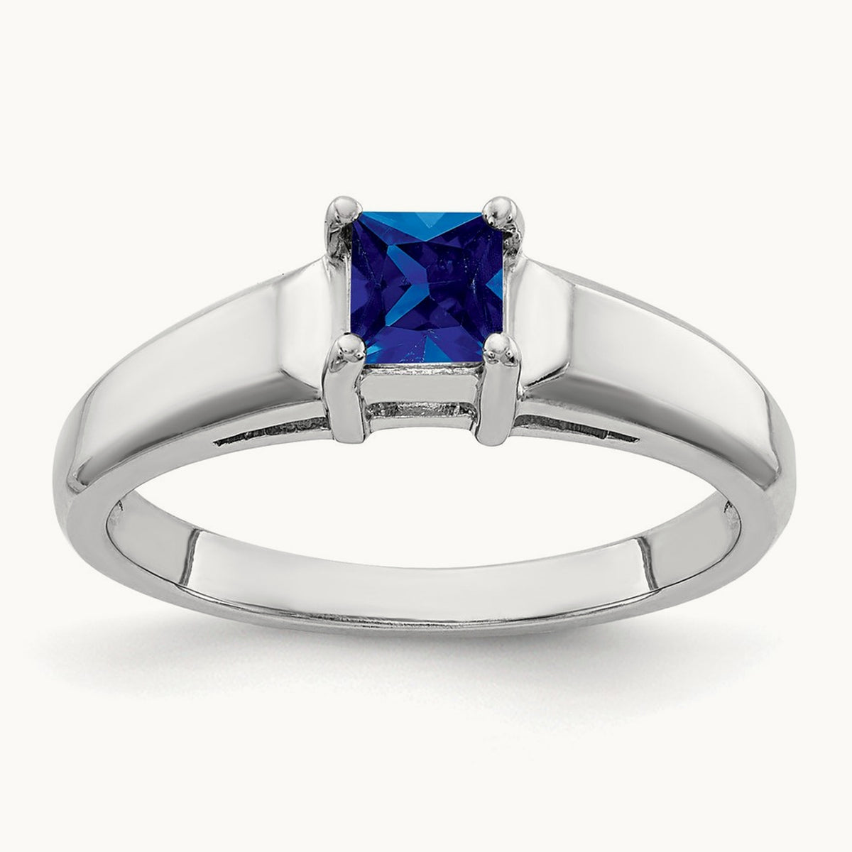 Princess Cut Sapphire ring, 4mm, 14K White Gold