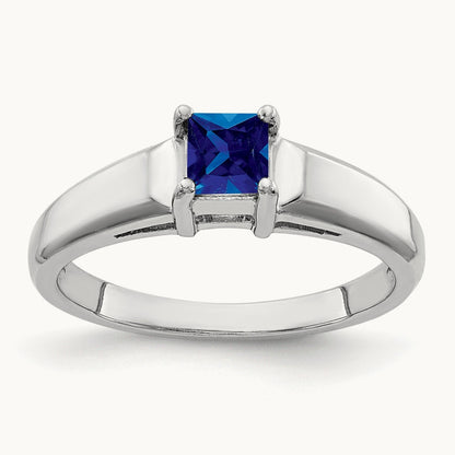 Princess Cut Sapphire ring, 4mm, 14K White Gold