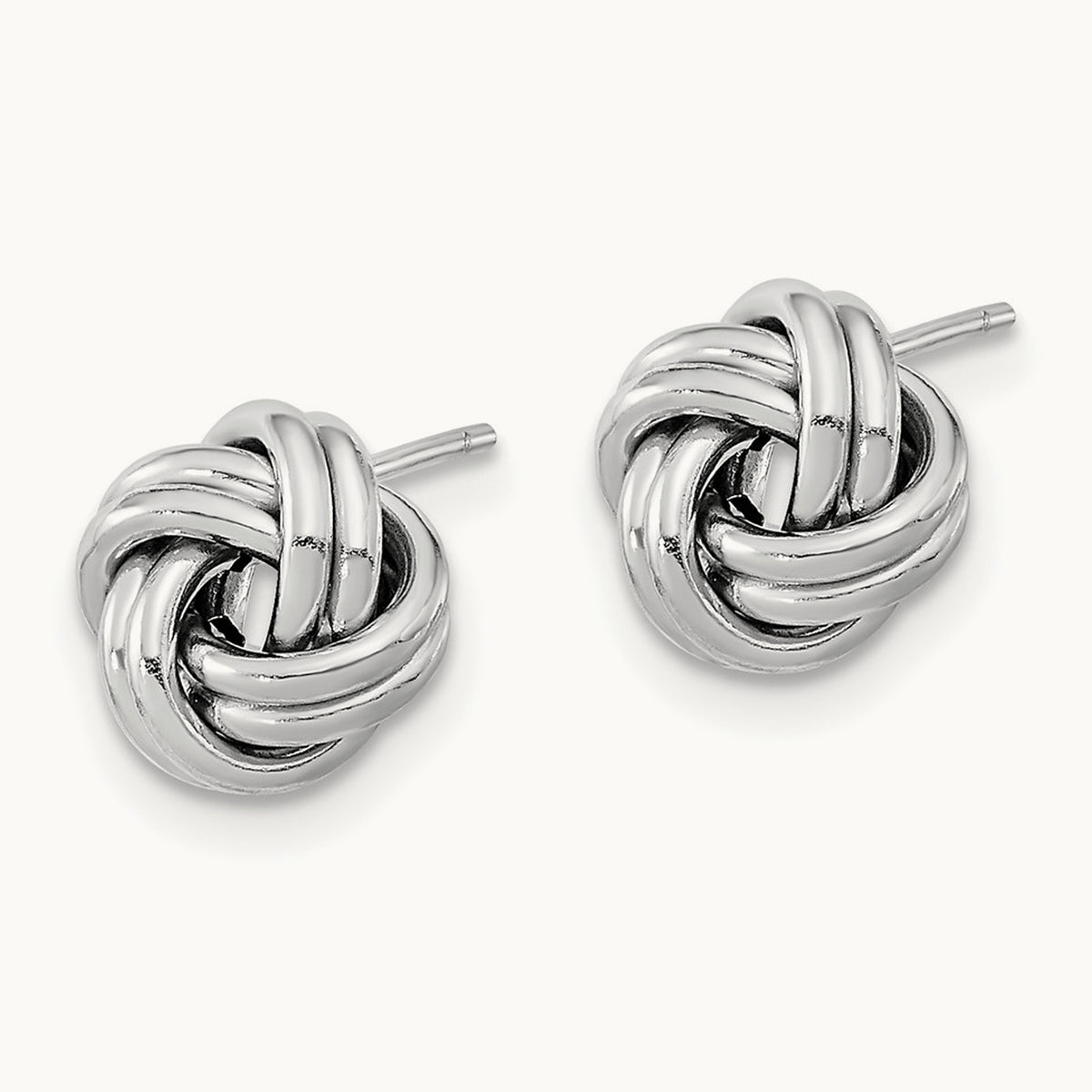 Polished Double Love Knot Post Earrings — 14K White Gold